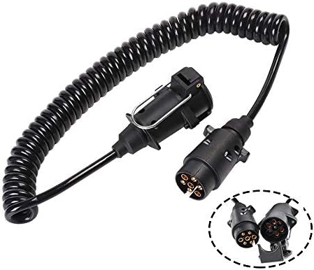 Fajerminart Trailer Parts 7 Pin Trailer Plug and Socket 2.5m Extension Lead Spiral Cable, 7 Pin Trailer Connectors