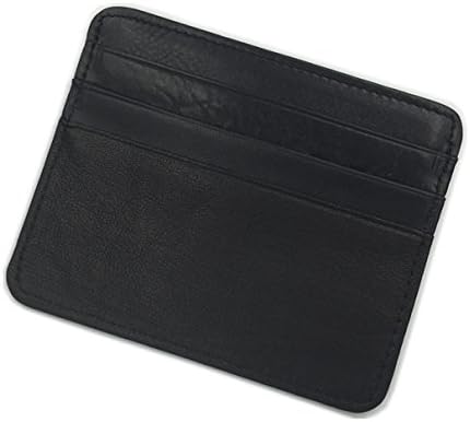 Slim Genuine Leather Credit Card Holder Wallet,6 Card Slots & 1 Pocket Front Pocket Leather Wallet for Men & Women (Black)