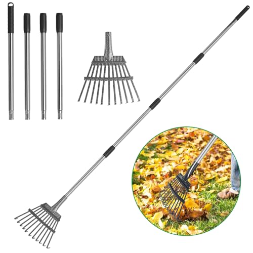 GreatBuddy Adjustable Leaf Rake, 8'' Wide Metal Rake, Perfect for Shrub, Flower…