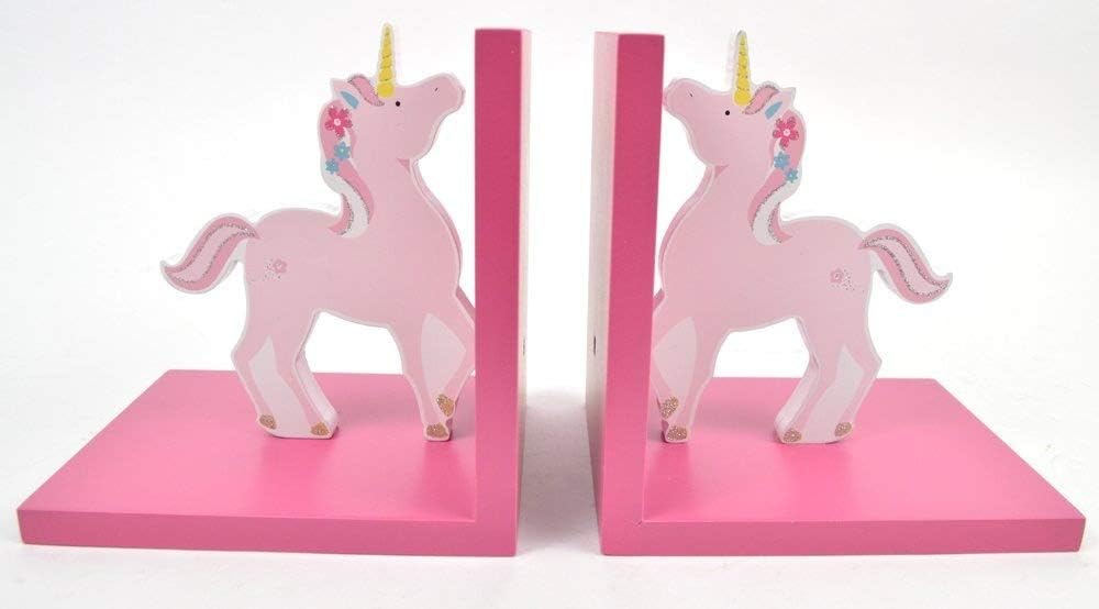 Concepts Girls Pink Unicorn Bookends Colorful And Wooden Features