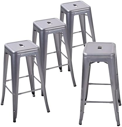 Andeworld Bar Stools Set of 4 Stackable Metal Bar Stools Industrial Counter Height Stools Backless Barstools (30 inch, Silver)