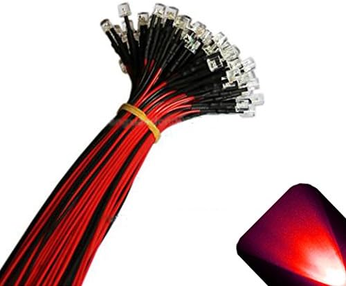Lighthouse LEDs 12v 5mm Flat Top Pre-Wired Red LED - Ultra Bright (10v, 11v, 12v, 13v, 14v, 15v) (Pack of 100)