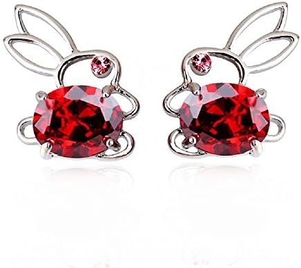 Cute 18K White Gold GP Rabbits Stud Earrings With Red Swarovski Crystals New