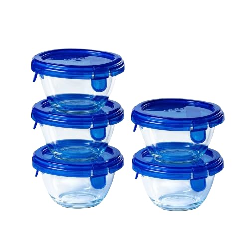 Set of 5 glass baby storage jars with waterproof navy blue purple lid - My First Pyrex+