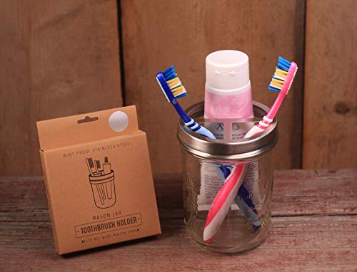 Jarmazing Products Mason Jar Toothbrush Holder - with 16 Ounce Ball Mason Jar - Made from Rust-Proof Stainless Steel - Thumbnail 3