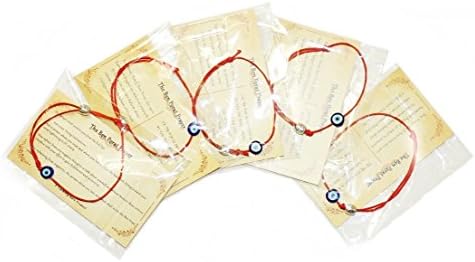 Traveling Bare Evil Eye Kabbalah Red String Bracelet and Prayer Card - 5 Pack