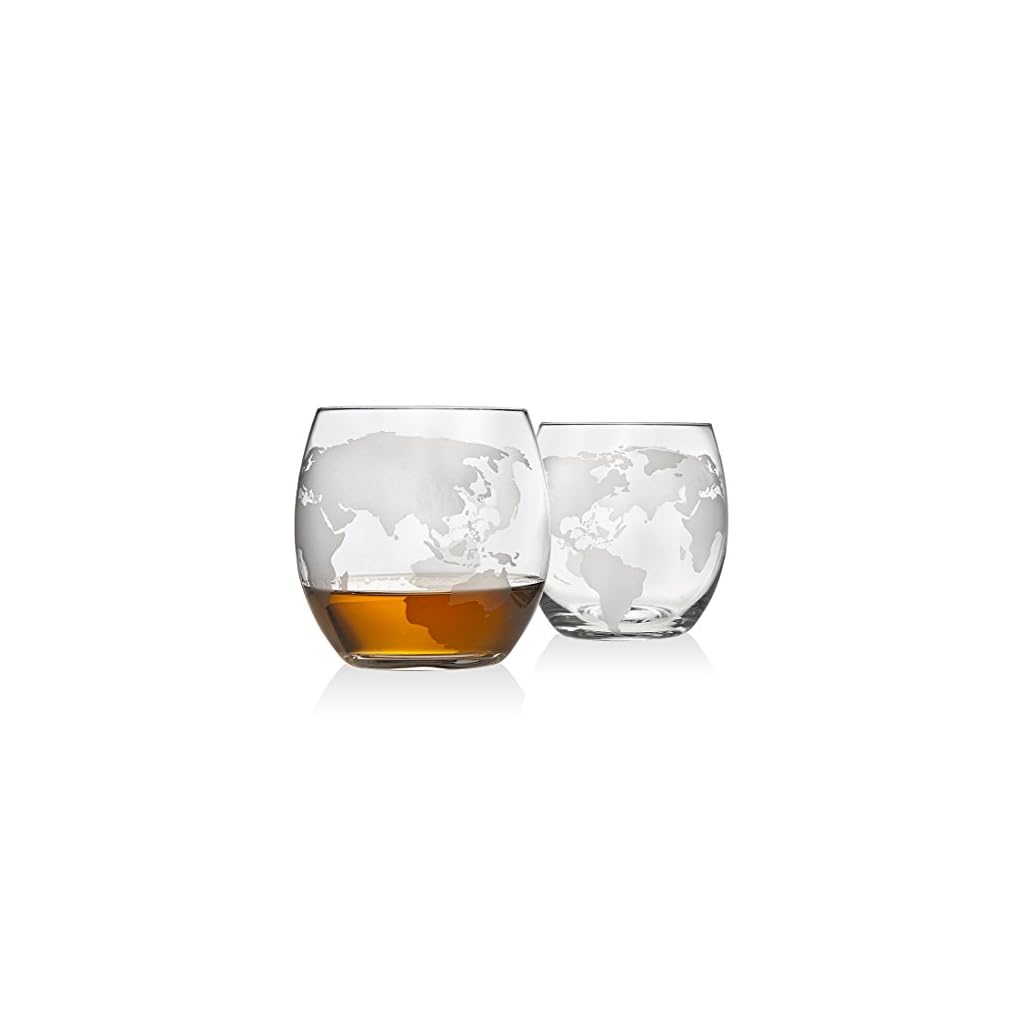 Godinger Whiskey Decanter Globe Set with 2 Etched Globe Whisky Glasses for Liquor, Scotch