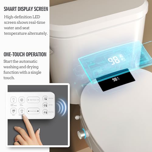 WLJBIDET Bidet Toilet Seat with Remote Control, Electronic Heated Bidet Seat with Adjustable Warm Water and Pressure, Warm Air Drying, Display Screen, Night Light, Slow Closed Toilet Lid, Elongated