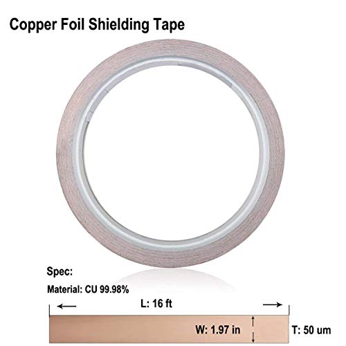 2 Inch Copper Foil Tape ( 16 Feet Long ), Double Sided Conductive Adhesive Cooper Tape for Guitar EMI Shielding, Slug Repellent, Crafts, Electrical Repairs, Grounding