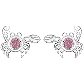 Cute CZ Crab Mini Stud Earrings for Women Cartilage 925 Sterling Silver Pink Crystal Ocean Sea Animal Tiny Small Studs Earring Dainty Birthday Jewelry Gifts Hypoallergenic