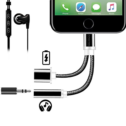 2 in 1 Lightning to 3.5mm Headphone Jack Adapter, COSCOD Charger and 3.5mm Earphone Jack Cable Adapter AUX (with Dust Plug) for iPhone 7 / 7 Plus Converter For iPhone7 7plus