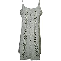 Mogul Womens Spaghetti Tank Dresses Gray Embroidered Bohemian Summer Dresses (Small,Medium