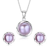 Stunning Flawless Pearl Stud Earrings & Silver Chain Pendant Set| Impeccable Quality Natural, Flawless Freshwater Pearl & 925 Sterling Silver| The Most Unique Fashion Jewelry Set (3 | Purple Pearls)