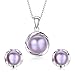 Stunning Flawless Pearl Stud Earrings & Silver Chain Pendant Set| Impeccable Quality Natural, Flawless Freshwater Pearl & 925 Sterling Silver| The Most Unique Fashion Jewelry Set (3 | Purple Pearls)
