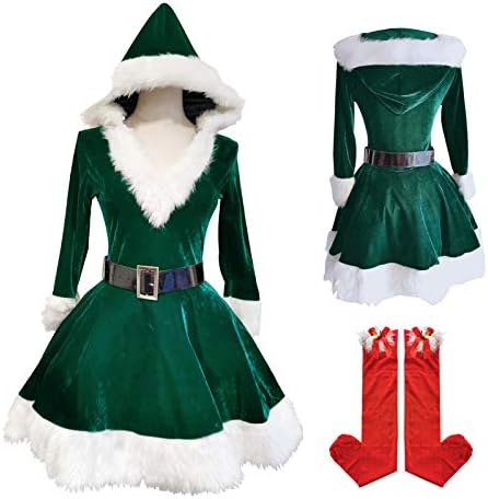 Amazon Iriwa クリスマス コスプレ サンタ コスチューム フード付きワンピース タイツ ネイルシーツ付きセット 選べられる2色 3サイズ グリーンm コスプレ 仮装 通販