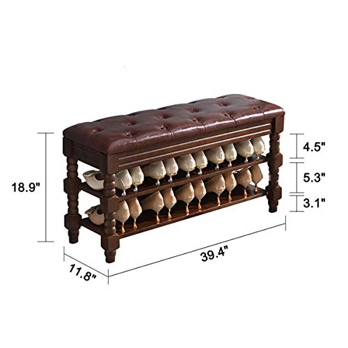 XKZG Shoe Bench Wood Storage Bench Entryway Bench Shoe Rack with Soft Leather Cushion (Brown, 39