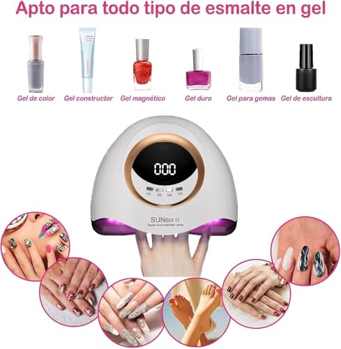Lámpara de Uñas, UV/LED Secador de Uñas de 280W, Lámpara UV para Uñas con 45 Luces, Lámpara de Uñas para Esmalte de Gel con 4 Ajustes de Temporizador, Función de Temporizador de Memoria y Pausa