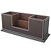 KINGFOM™ Double Holder Wood Leather Multi-Function Desk Stationery Organizer Dark Brown