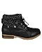 Refresh Women Leatherette Sweater Knit Fold Down Fur Trim Combat Bootie BH47 - Black Leatherette (Size: 10)