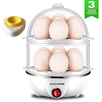 SANJIANKER XB-EC06 14 Egg Capacity Egg Cooker,350W Electric Egg Maker,Egg Steamer,Egg Boiler,Egg Cooker With Automatic Shut Off, Egg Cooker with Egg Piercer,White
