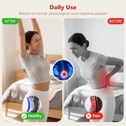 Smart Lower Back Massager, Rechargeable Lumbar Traction Massager, Electric Heated Lumbar Massager for Lower Back Pain, 3 Level Vibration Massage and Heat, Vibration & Adjustable Traction