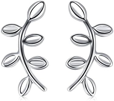 S925 Sterling Silver Peace Symbol Olive Branch and Leaves Stud Earrings