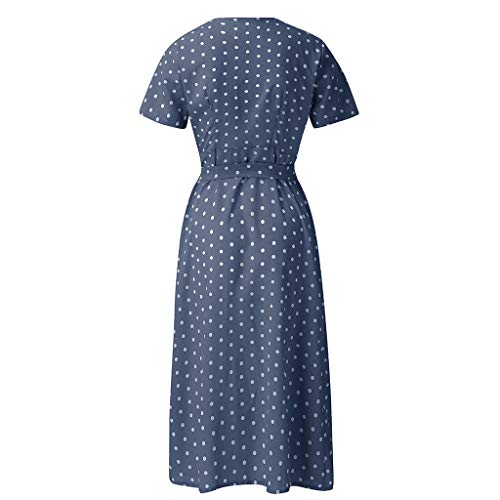 TOTOD Women's Elegant Dot Floral Print Long Dress - Ladies 1950s Vintage Short Sleeve Evening Party Maxi Dresses