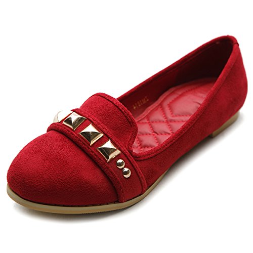 Ollio Women's Ballet Shoe Studded Faux-Suede Flat