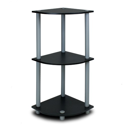 FURINNO 3-Tier Corner Display Rack Bookcase Shelving Unit, Black/Grey