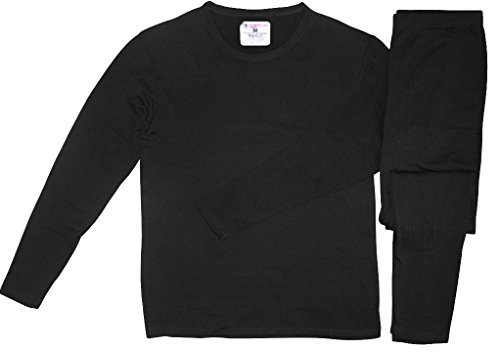 Therma Tek Men's Ultra-Soft Tagless Fleece Lined Thermal Top & Bottom Underwear Set, Black, Medium