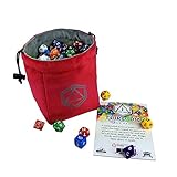 Third Die Dice Bag - Handcrafted and Reversible Drawstring Bag That Stands Open On The Table - Vibrant Red and Dark Gray