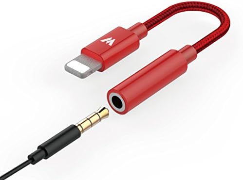 Lightning to 3.5mm Headphone Jack Adapter for iPhone 7 7 Plus, Ancent Lightning to 3.5mm Female Audio Earphone Connector (Red)