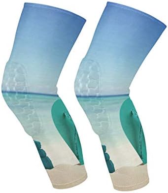 Knee Sleeve Beach Flip Flops and Starfish Full Leg Brace Compression Long Sleeves Pant Socks for Running, Jogging, Sports, Crossfit, Basketball, Joint Pain Relief, Men and Women 1 Pair
