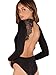 DIDK Women's Sexy Backless Lace Appliques Long Sleeve Bodysuit Black Small