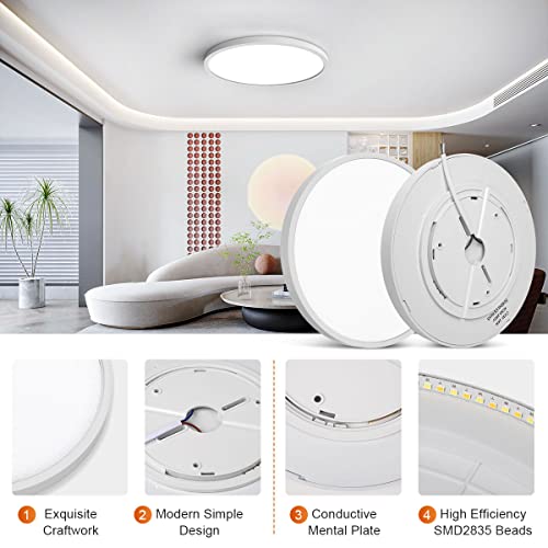 24w Flush Mount Ceiling Light 2 Pack, 9 Inch Ultra-Thin Ceiling Light Daylight, Round Flat Panel Light, Surface Mount Ceiling Light Fixture for Hallway, Bedroom, Kitchen