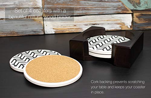 Coaster Set of 4 with Holder | Stone Drink Coasters Set, Chevron. Absorbent with Beautiful Wood Holder | Made of Ceramic with Cork Back, Absorbs Spills - Thumbnail 3