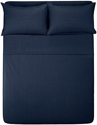 Hotel Luxury Collection 1800 Series Brushed Microfiber Stripe Bed Sheet Set (Deep Pocket Fit Upto 22") - Wrinkle Free Hypoallergenic &amp; Fade Resistant Bedding (King, Navy Blue)