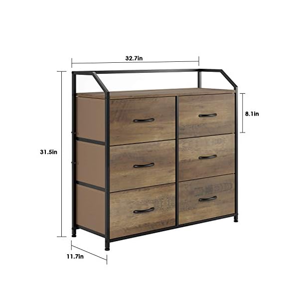 HOMECHO Fabric Dresser with 6 Drawers, Wide Chest of Drawers with Wood Top, Sturdy Metal Frame