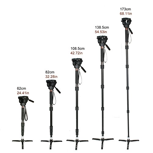 Video Monopod with Feet,Cayer AT35DV+ 68 inch Aluminum Monopod Leg and K3 Pan Tilt Fluid Head with SV4 Tripod Stand for DSLR and Video Cameras Camcorders, Plus 1 Bonus Quick Release Plate [Upgraded] - Thumbnail 5