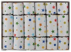 Stars & Dots Party Cracker Birthday Favors, Set of six 10-inch Party Crackers with Tissue Crown, Motto, and Gag Toy Gift Enclosed