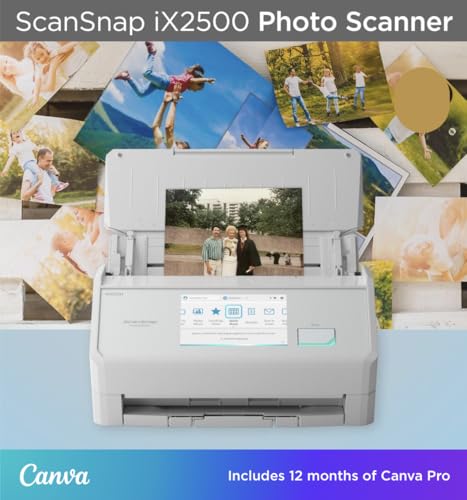 ScanSnap iX2500 Photo & Document Scanner with 12-Month Canva Pro - Digitize, Restore & Share Family Photos - Fast Batch Photo Scanning, Wireless, High-Speed Duplex, 5" Touchscreen