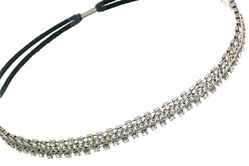 Elastic Headband With Silvertone Chain And Sparkling Crystal Accents