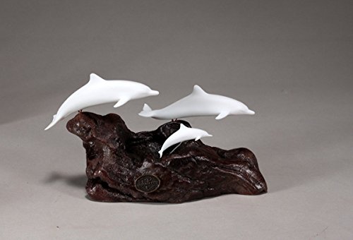 Dolphin Family Sculpture by John Perry Pellucida Burlwood Base Smaller version Figurine Statue 6in Long