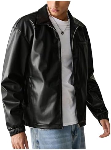 00s アルフレッドバニスター leather jacket Y2K 深水 古着 NATHGAM Faux Leather Jackets for Men Oversized Y2k Motorcycle