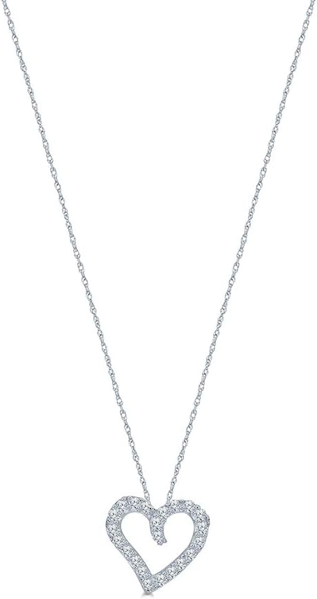1/10 ct Round Natural White Diamond 10K White Gold Heart Pendant for Women
