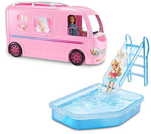 Barbie Camper, Doll Playset with 50 Accessories, Includes Waterslide, 2 Hammocks, Canopy Bed & Fireplace, Dream Camper (Amazon Exclusive)