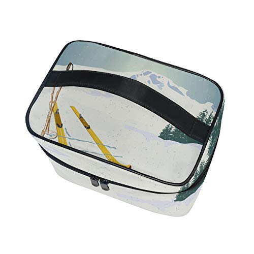 LORVIES Mountains And Ski Equipment Snow Cosmetic Bag Canvas Travel Toiletry Bag Top Handle Single Layer Makeup Bag Organizer Multi-function Cosmetic Case for Women - Thumbnail 2