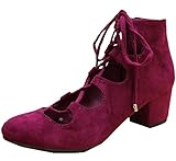 Breckelle's Women's Ghillie Self-Tie Cutout Block Heel Pump