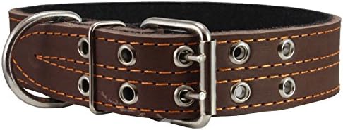 Genuine Leather Dog Collar Padded 1.5" Wide 18"-22" Neck Mastiff Rottweiler