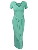 Doublju Women Short Sleeve Round Neck Colorful Unique Waistband Long Dress